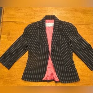 Trina Turk Black Pinstripe Blazer with Pink Lining